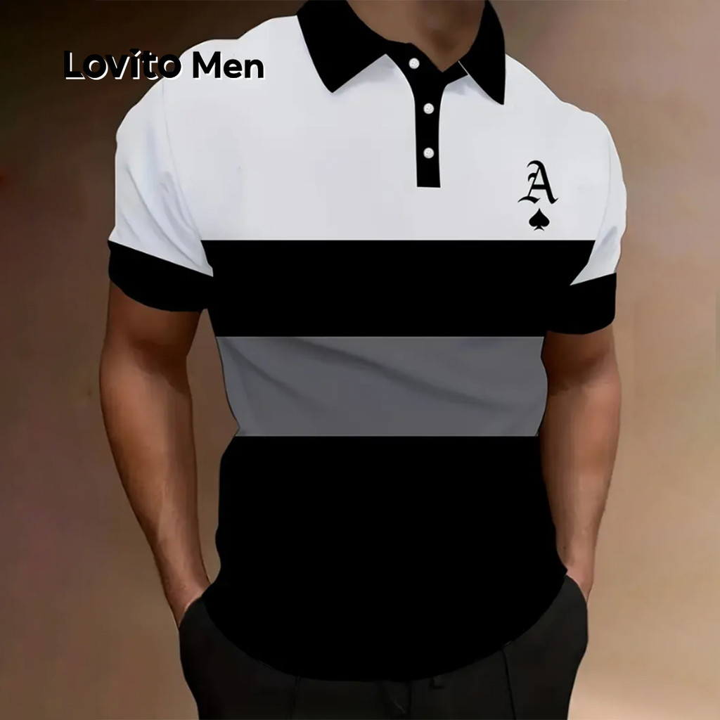 (NEW) Lovito Camisa Polo Casual com Bloco de Cores com Botões para a Primavera/verão para homens LNE118021 em Oferta na Shopee