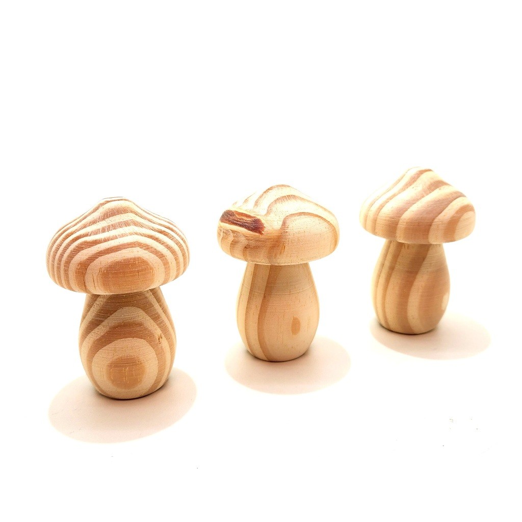 Trio Cogumelo Torneado Madeira Pinus Ref. 3 – Decoração Artesanal para Casa ou Jardim