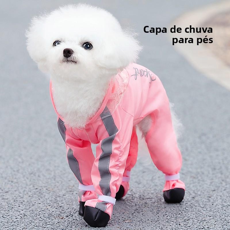 Roupa de Chuva Pet 4 Patas p/ Cães Pequenos – Impermeável c/ Capuz e Botinhas
