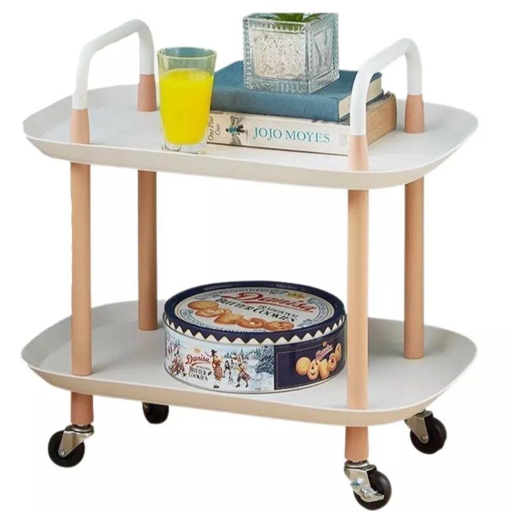 MESA AUXILIAR LATERAL ORGANIZADOR MULTIUSO MADEIRA COM 2 PRATELEIRAS PARA SALA ESCRITORIO SACADA