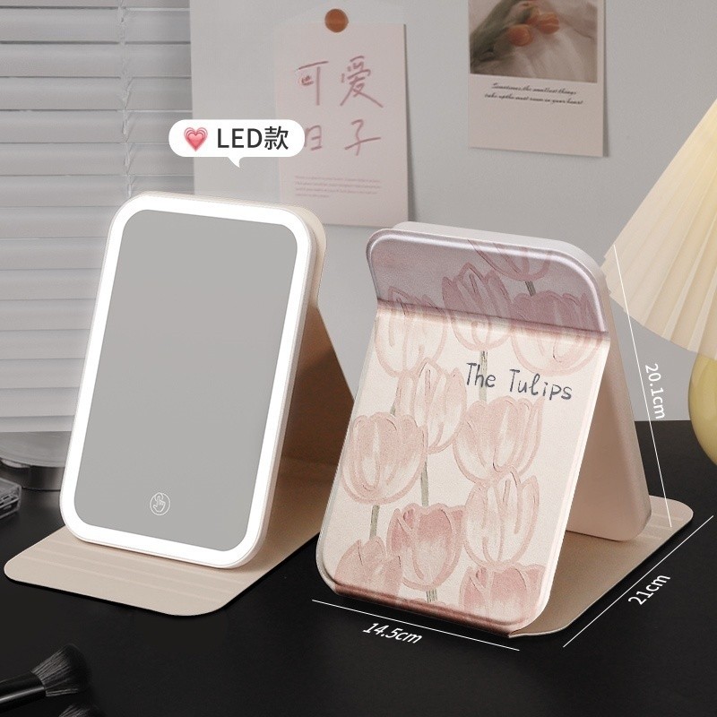 Espelho Decorativo Led Maquiagem Estética Recarregável Quadrado Capa De Couro Portátil Dobráve em Oferta na Shopee