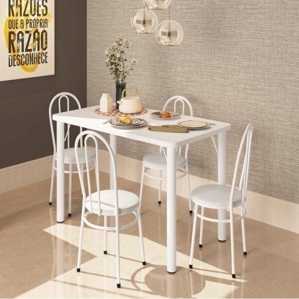 Conjunto Sala de Jantar Mesa Tampo MDP Roma 900 4 Cadeiras Tubulares Estofadas em Oferta na Shopee