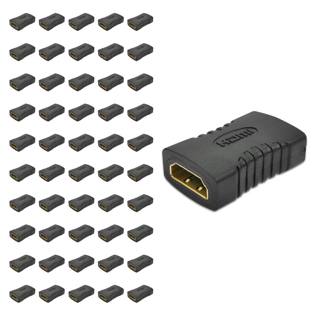 Kit 50x Adaptador Emenda HDMI Fêmea para HDMI Fêmea, Alongar Cabo Prolongador Junção, Conector Extensor Universal