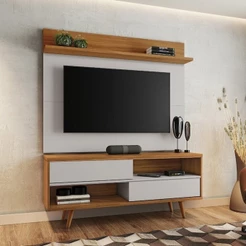 Rack com Painel para TV até 50 Polegadas 135,6CMX162,5cm 2 Portas NT1185 Bege Freijó/Off White
