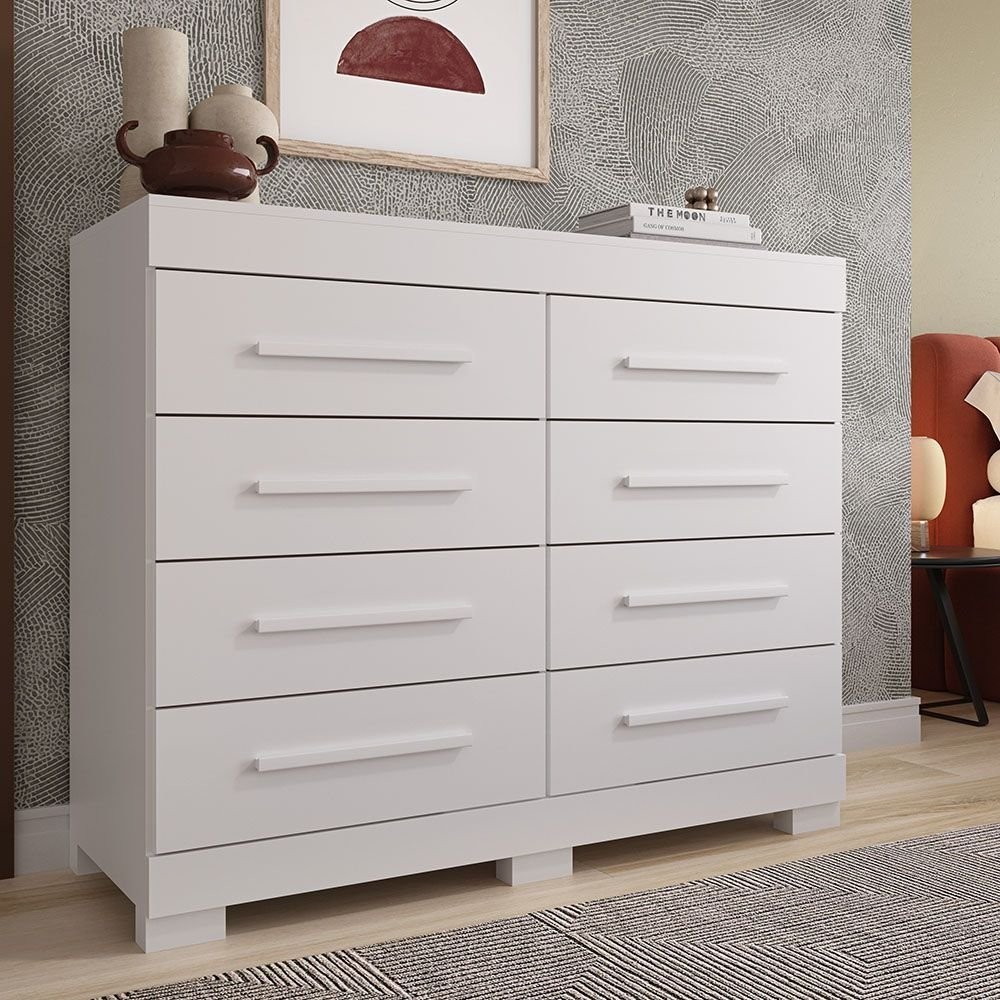 Cômoda 111,60cm 8 Gavetas 100% MDF Lantana Espresso Móveis Branco