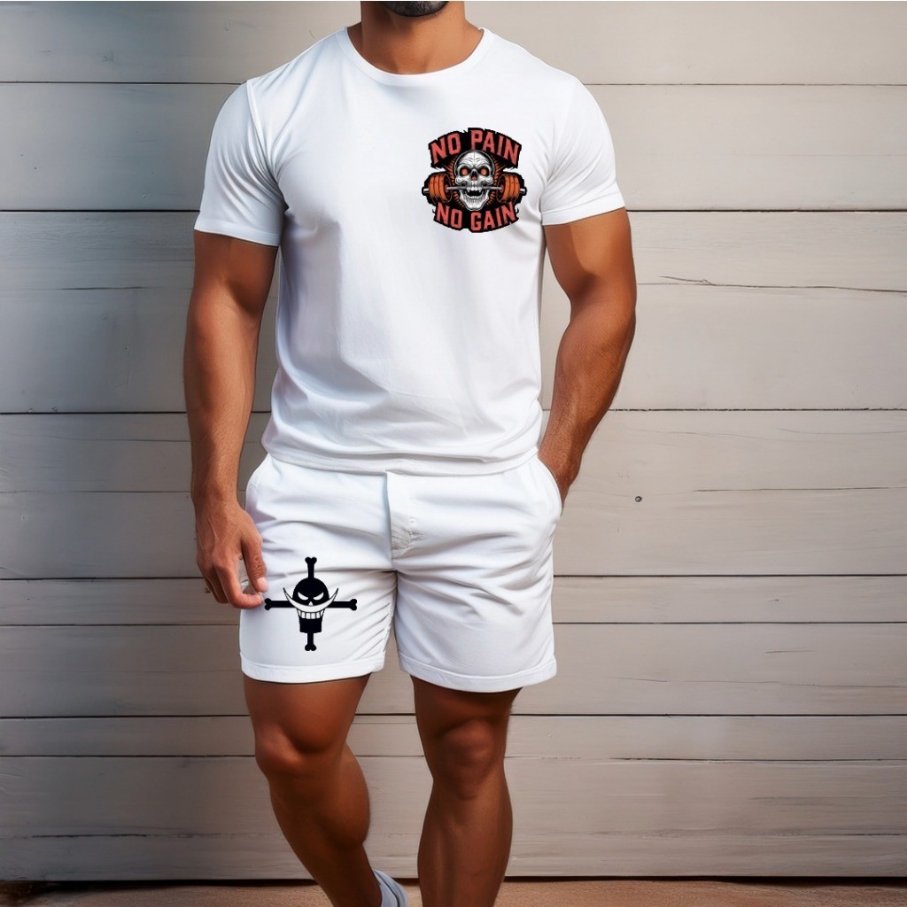 conjunto kit Camiseta camisa e Short Tectel  Lançamento Conjunto Masculino NO PAIN NO GAIN ACADEMIA TREINO FOCO