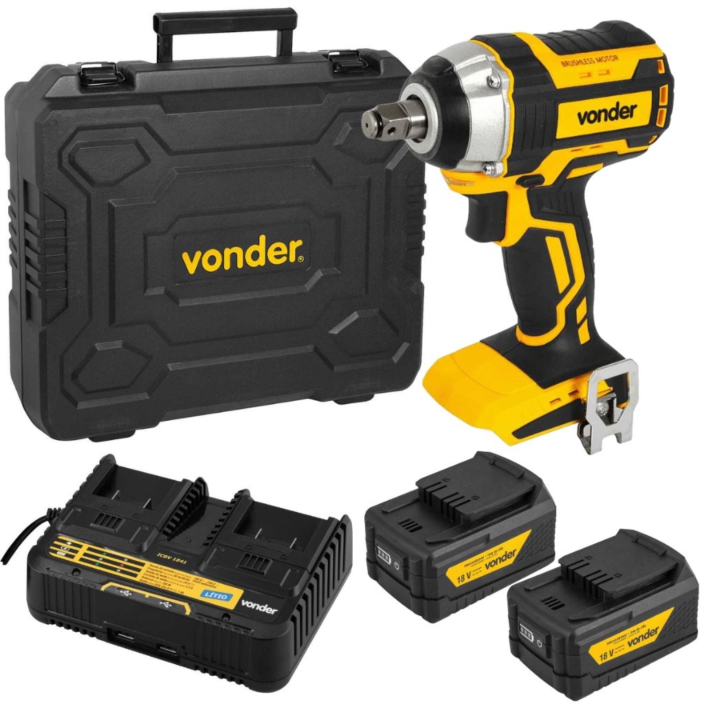 Chave de Impacto Profissional 1/2 Polegada Brushless 280Nm com 2 Baterias 18V e Carregador Duplo