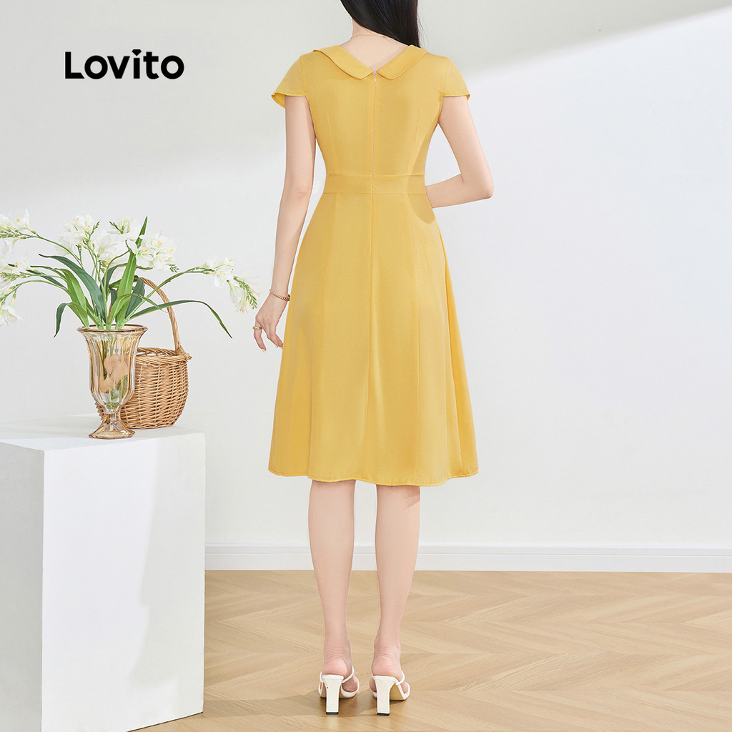 Detalhes do Lovito Vestido Elegante Com Botão Verão/Primavera Vestido Amarelo Para Mulheres L134LD254