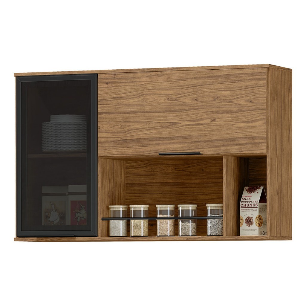 Armário Aéreo Cozinha Cloe 100% Mdf 2 Portas com Vidro Freijó - Pnr Móveis em Oferta na Shopee