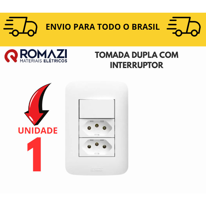 Tomada Dupla Com Interruptor canoa romazi e Interruptores linha canoa romazi / 10A / 20A / Tomada