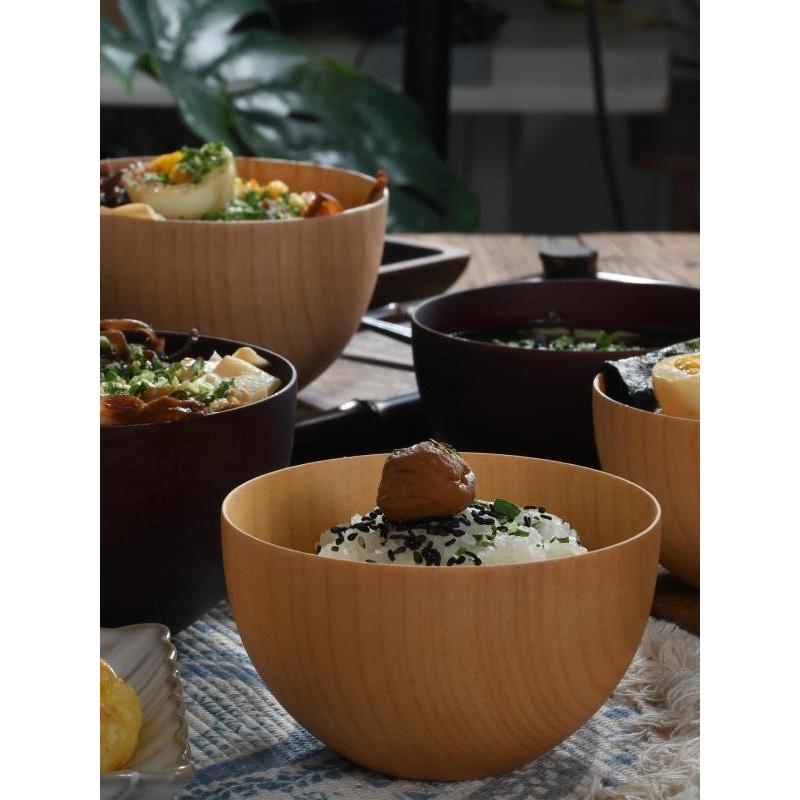 Tigela de talheres de madeira maciça criativa japonesa, tigela de madeira estilo japonês, tigela criativa de Ramen, tige