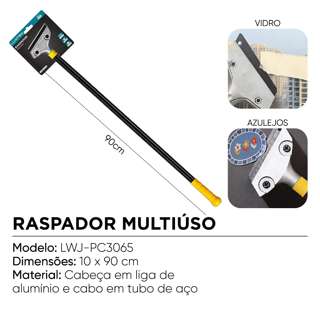 Detalhes do Raspador Multiuso Profissional Cabo Longo Piso Vidro Azulejo