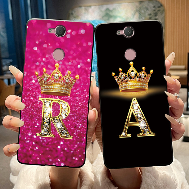 Capa De Telefone Preta Macia Para Sony Xperia XA2 À Prova De Choque Ultra Popular A Z Carta Coroa Padrão Embalagem