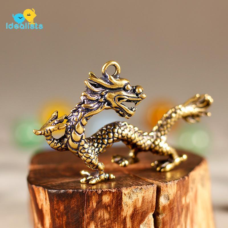 Idealistas Besta Chinesa Dragão Estátua Bronze Estatueta Ornamentos Antigo Cobre Mítico Animal Em Miniatura Decoração Pa