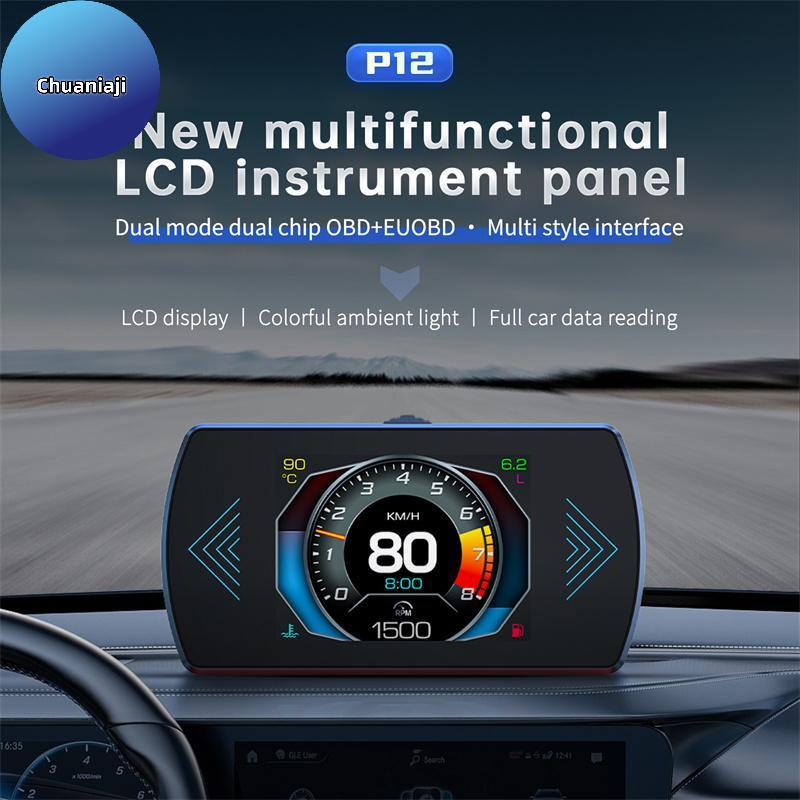 Chuaniaji P12S Carro OBD2 Head Up Display Sistema Duplo Para HUD OBD Medidor De Inteligente Digital Velocidade Combustív