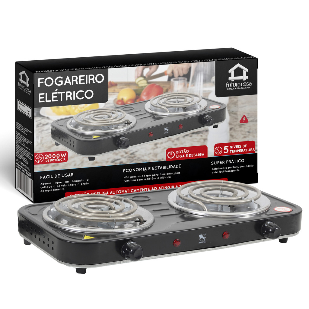 Fogão Elétrico Portátil 2 Bocas 2000w Cooktop Camping