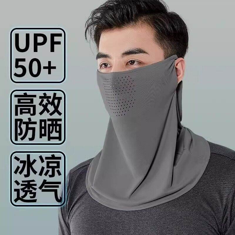 Máscara protetora solar masculina rosto cheio respirável verão orelha gancho proteção de seda gelo coluna Cervical ultra