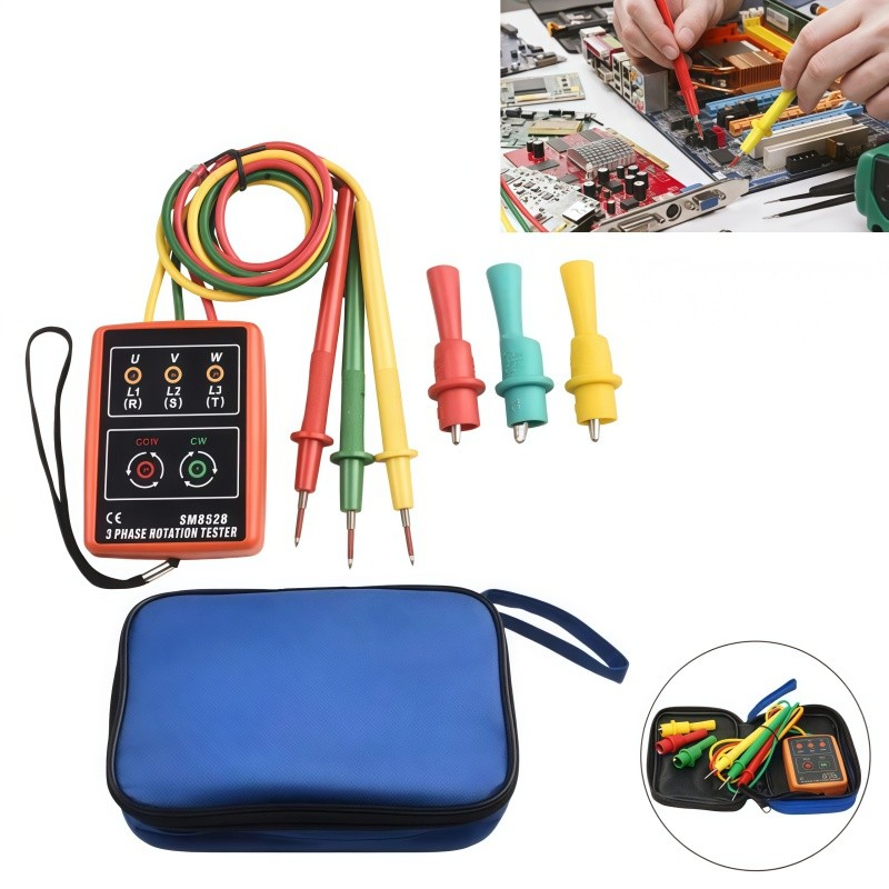 Testador de Sequência Trifásica Medidor de Rotação de Fase Sequenciador de fase 60V a 600V AC com LED e Buzzer SM852B