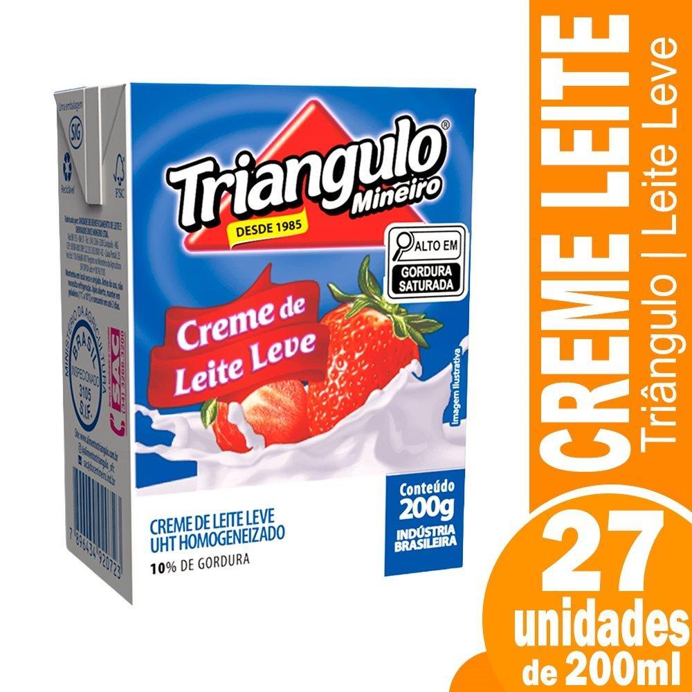 Creme de Leite Triângulo - Leve com 10% de Gordura UHT 200g - Embalagem com 27 Unidades