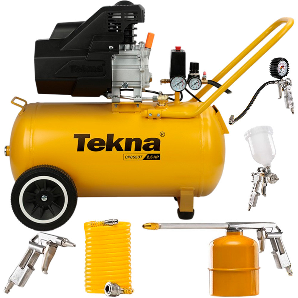 Compressor de Ar 2,5 HP 43 Litros Portatil Com Rodas CP8550T Tekna  com Kit Pintura Mangueira