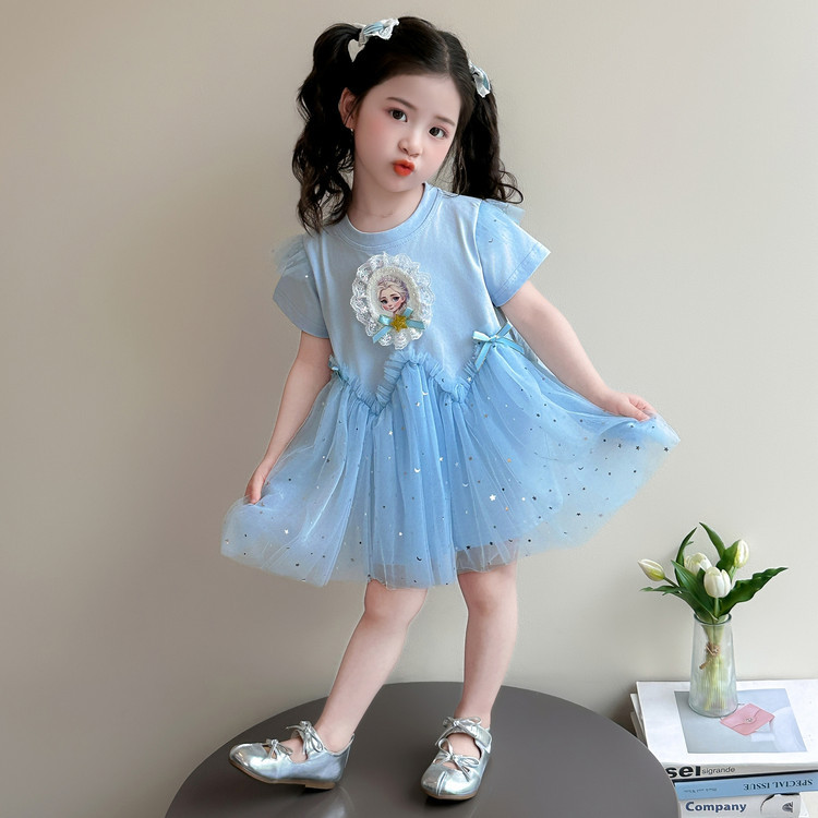 Bebê menina congelado princesa Elsa vestido verão 2026 novo estilo elegante vestido de manga curta de um ano