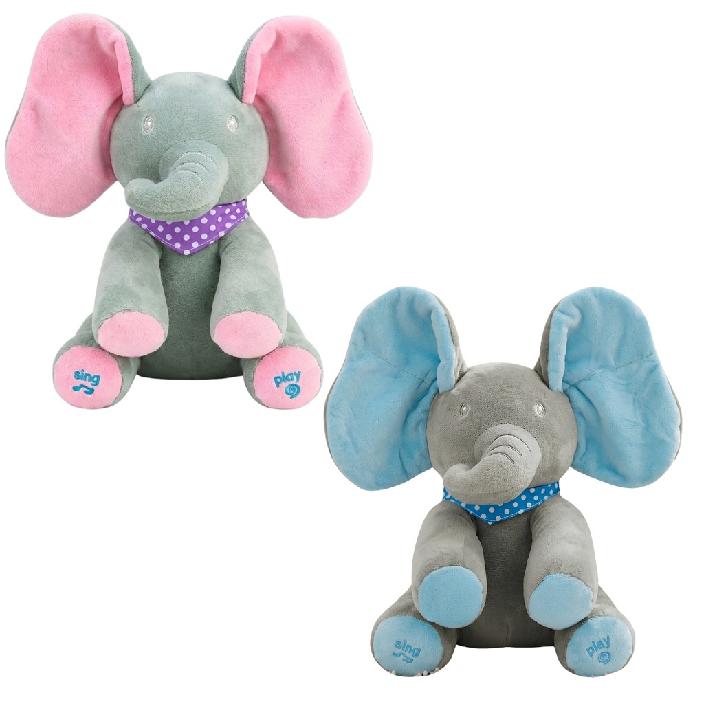 Pelúcia Elefante Animado Musical Peek a Boo Te achei Castela