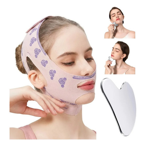 Kit Skincare Facial Máscara Modeladora Reduz Papada e  Gua Sha Inox Pedra Massageadora Rosto Antirrugas