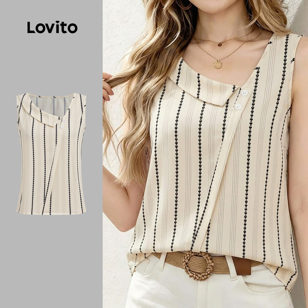 Lovito Casual Top Assimétrico com Estampa para Mulheres Primavera/Verão LK6ED086