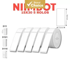 5 Rolos 975 Unidades de Papel para Etiquetas Térmicas Niimbot D11H D110M D101 H1S | 15x30mm, Branco, Cores Puras, à