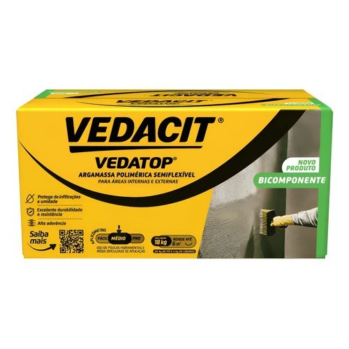 Vedatop Bicomponente Vedacit 18kg Impermeabilizante Caixa Branco Argamassa Polimérica Concreto Alvenaria Umidade Vedação