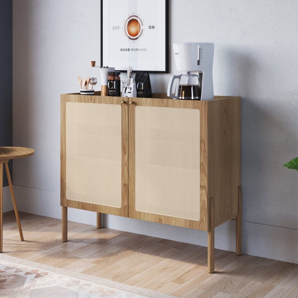 Balcão Bar 2 Portas 93cm Palhinha Pé Madeira Oslo Marrom/Hanover Hanover