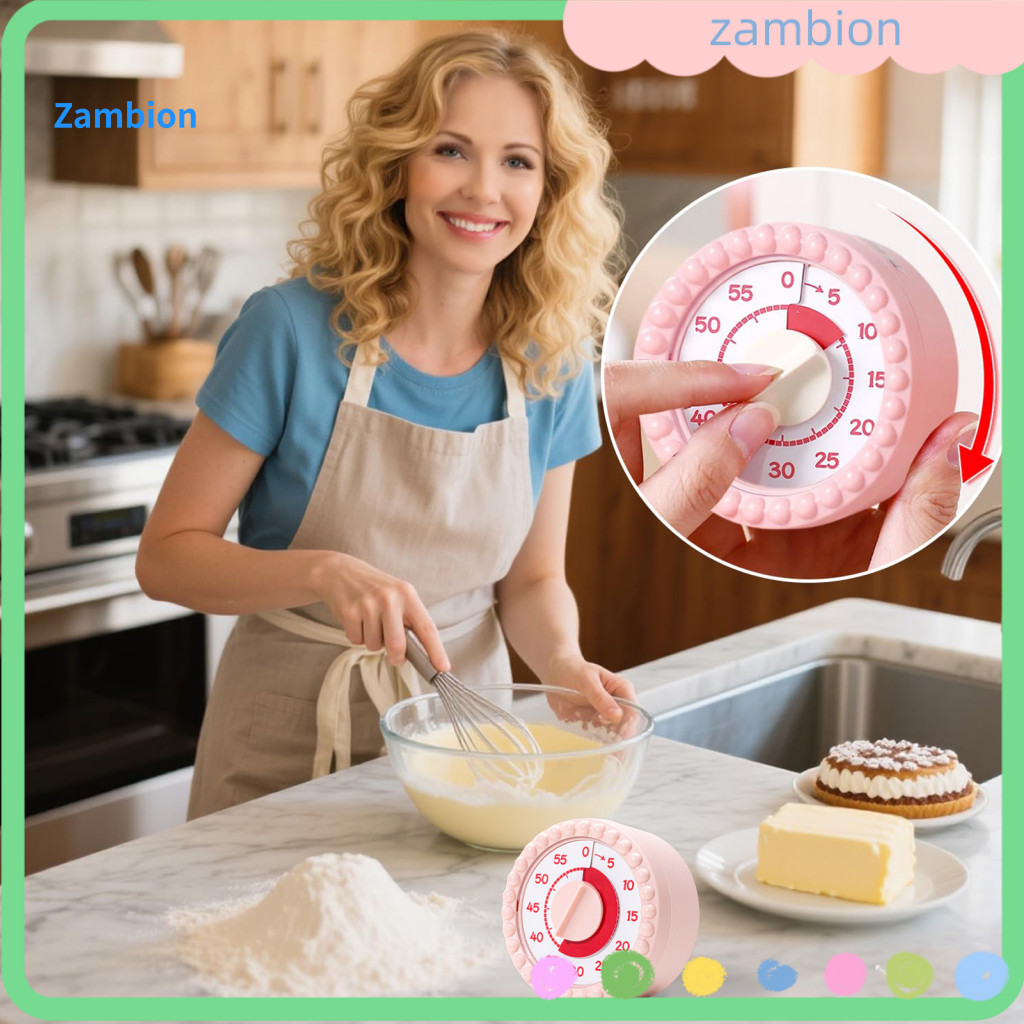 Kids Timer Visual Countdown 55-minute Pink Mechanical Kitchen with Loud Alarm Magnetic Back for Cooking Baking Eggs –