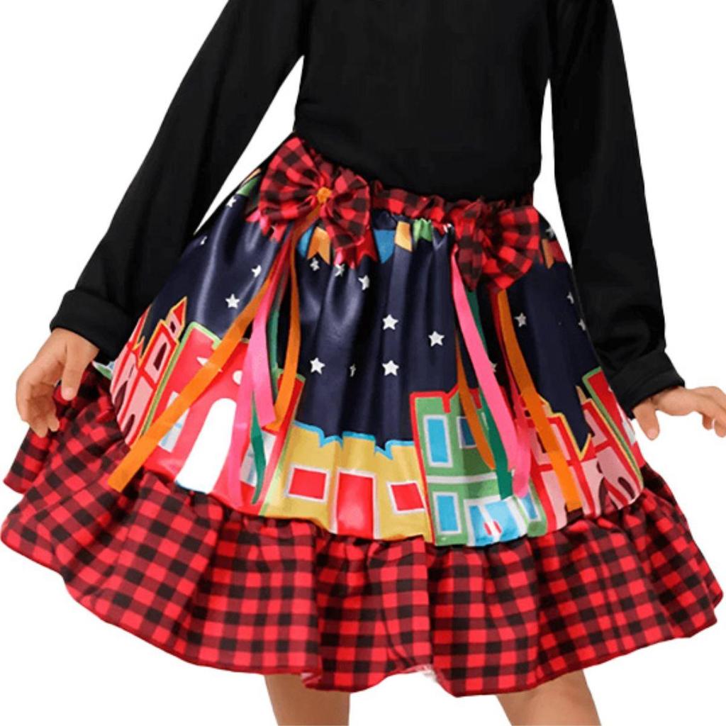Saia Infantil Festa Junina Xadrez Vermelha Sertãozinho Roupa pra Menina Quermesse Escola Quadrilha