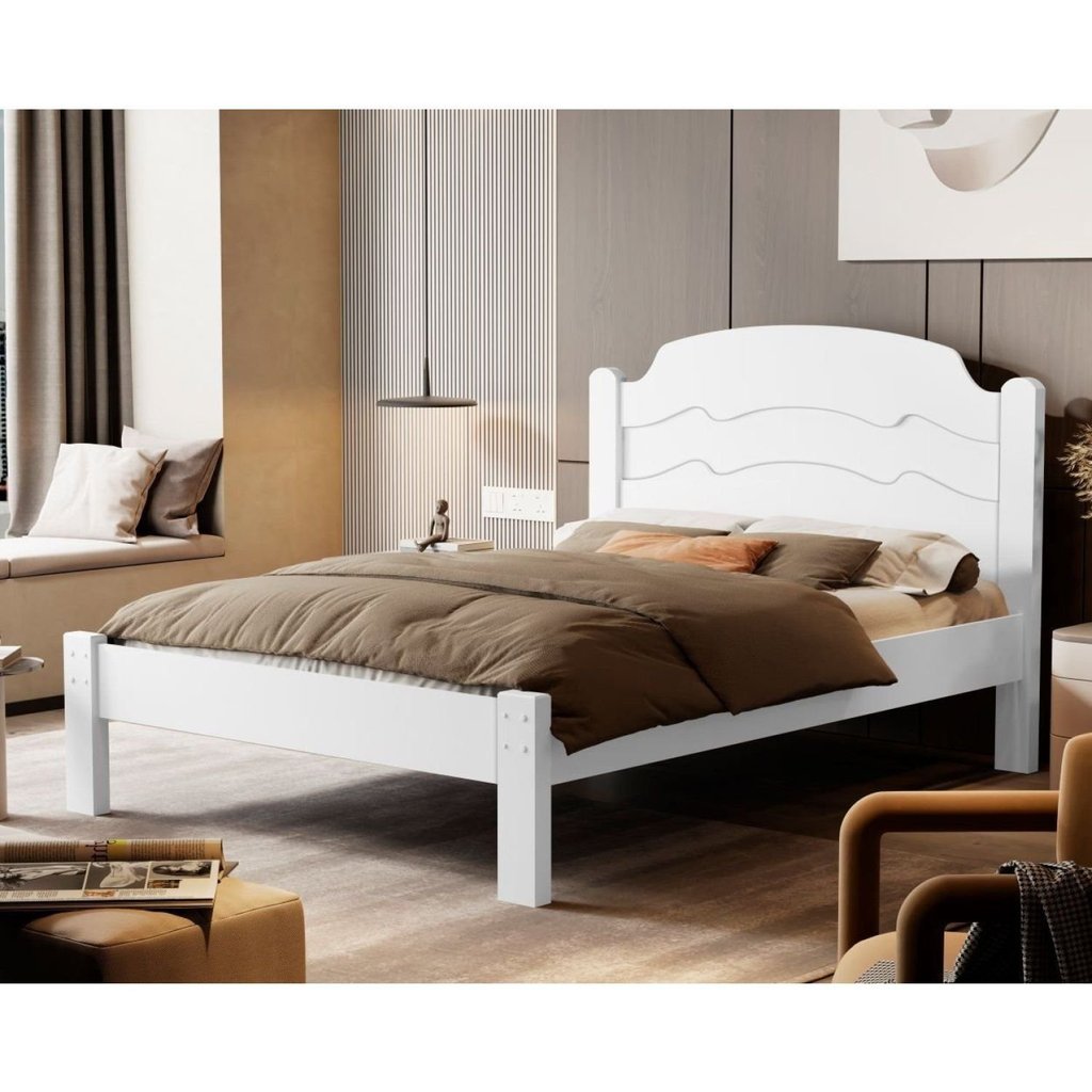 Cama Casal 100% MDF 107x144x195cm Iris Branco Branco