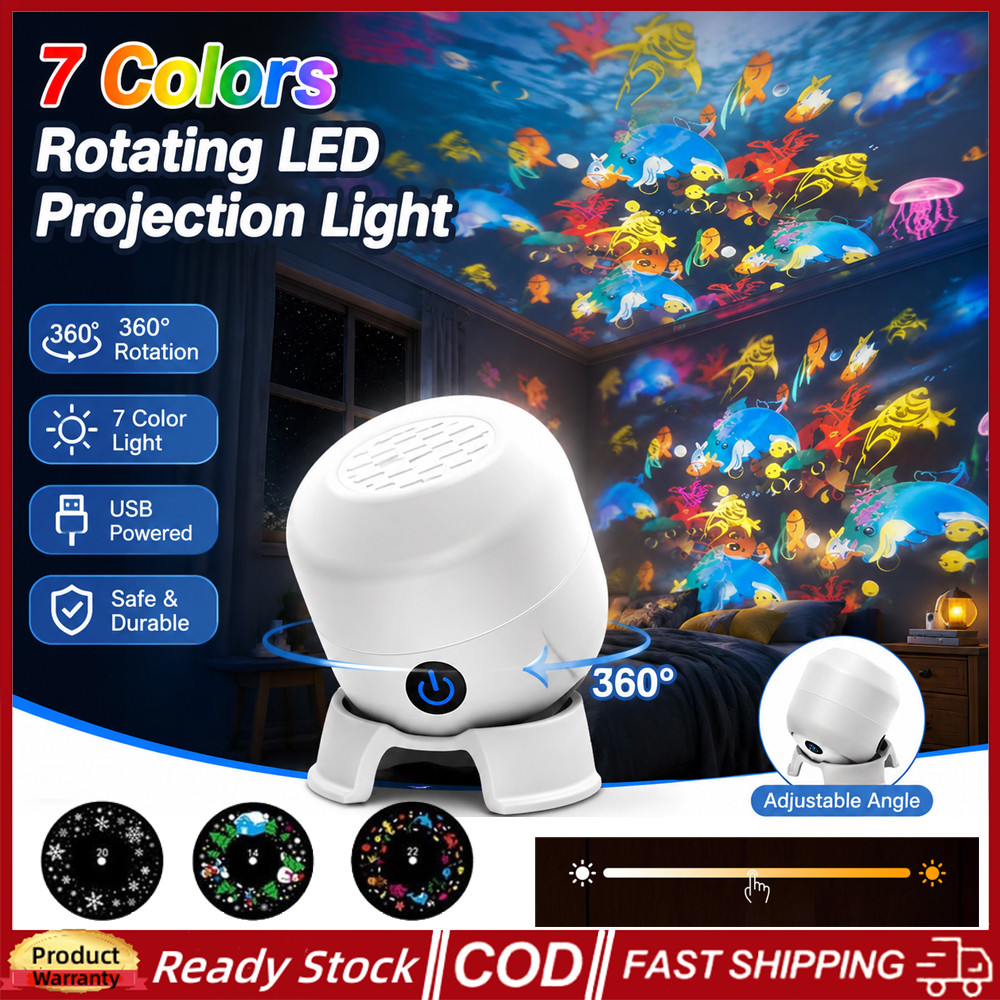 Luz LED Para Projetor Oceano Noturna Alimentada Por USB 360 ° Lâmpada De Atmosfera Dinâmica Giratória Com Tema Decoração
