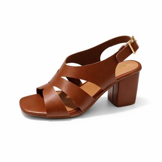 Sandália Feminina Salto Bloco Médio 5 cm Tiras Cruzadas Confortável Casual Fivela Ajustável Elegante
