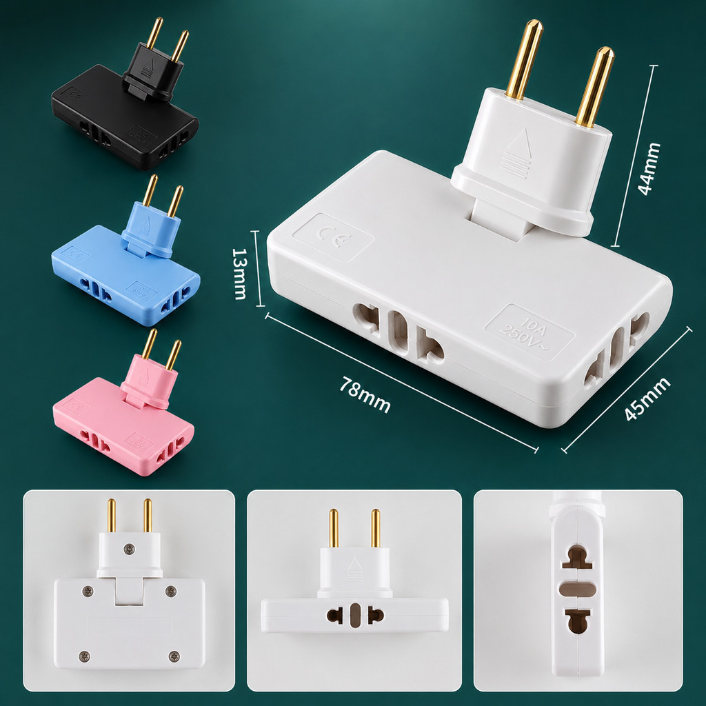 Benjamim Adaptador Triplo de Tomada 10A 250V 3 Entradas Rotação 180° para Casa