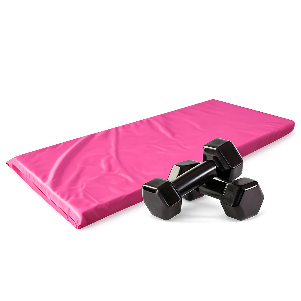 Kit Fitness Completo Par de Halteres Sextavado Emborrachado 4kg + Colchonete Academia Rosa 90x40x3cm Treino em Casa