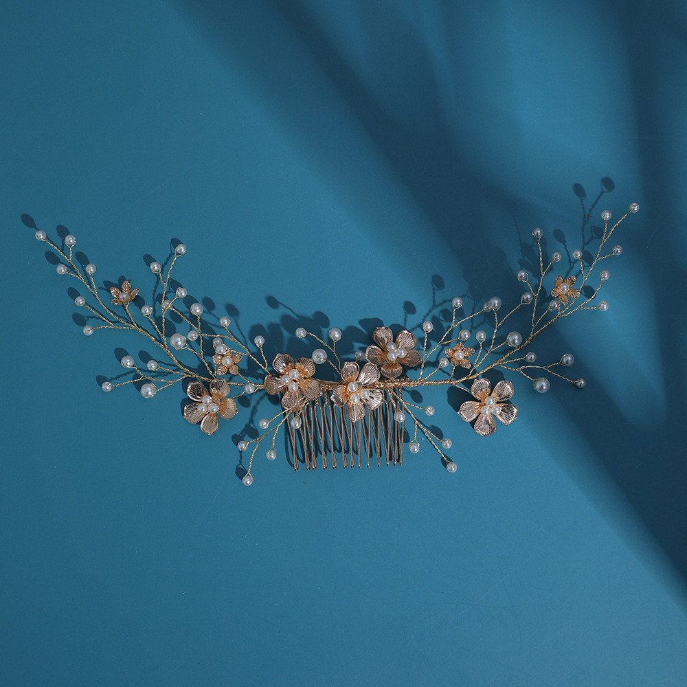Novo estilo cocar de noiva ano novo Retro imitação pérola strass estilo ocidental casamento pente de cabelo de noiva ata