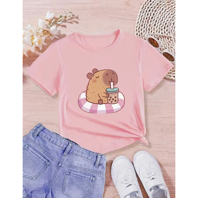 Camiseta Infantil Menina Capivara Boia Camisa 100% algodão estampada Elegante