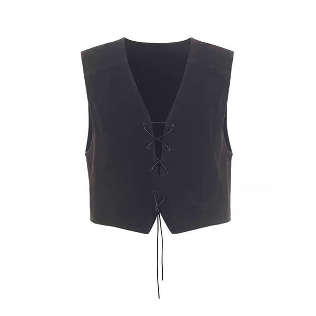 Camurça sentir cordão colete 2025 início da primavera novo produto exterior Wear Retro Casual simples topos femininos