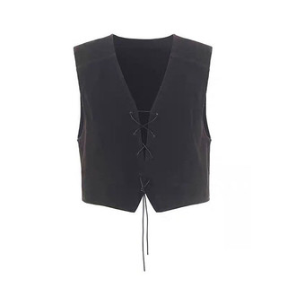 Camurça sentir cordão colete 2025 início da primavera novo produto exterior Wear Retro Casual simples topos femininos