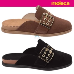Mule Feminino Clog Moleca Camurça Fivela Dourada Trabalho Chique