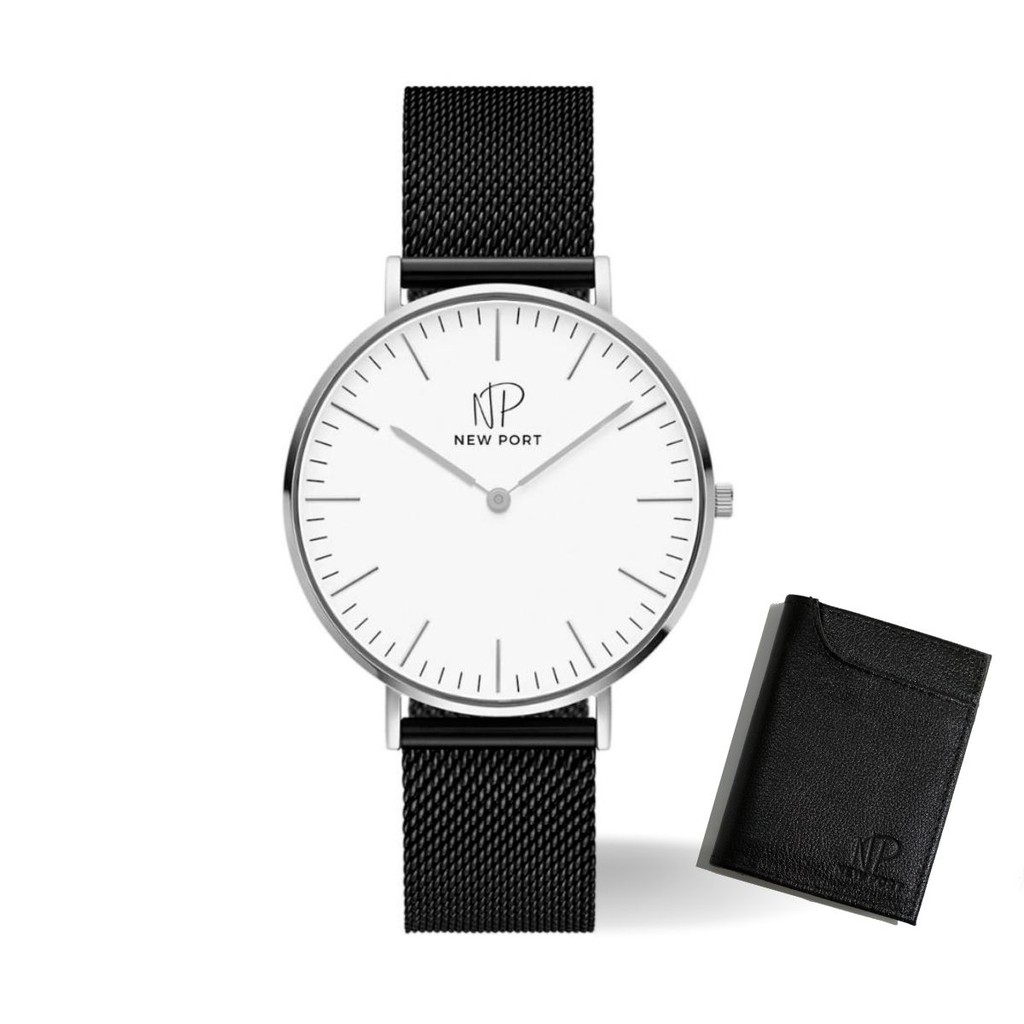 Relógio Masculino Preto New Port Elegante + Carteira Couro