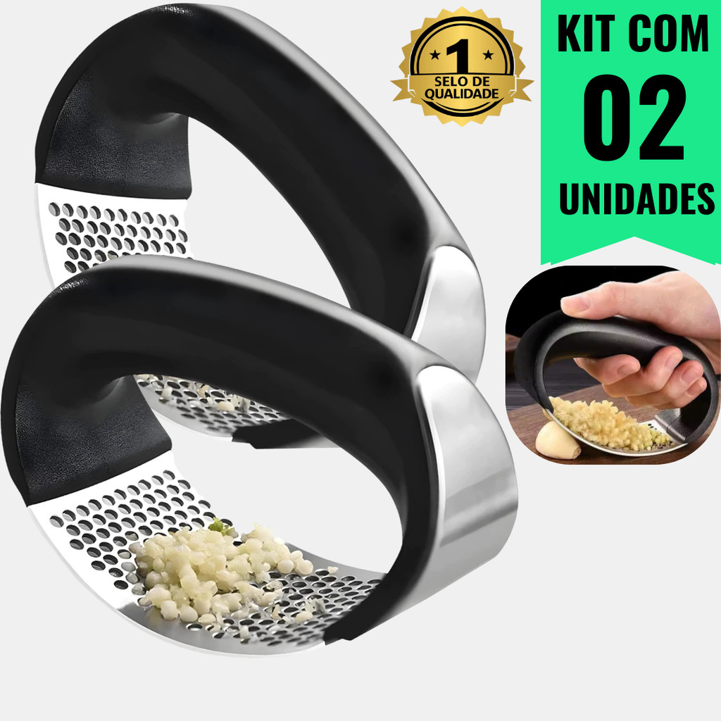 Kit 02 Espremedor Triturador Amassador De Alho Manual De Inox Para casa e Restaurantes