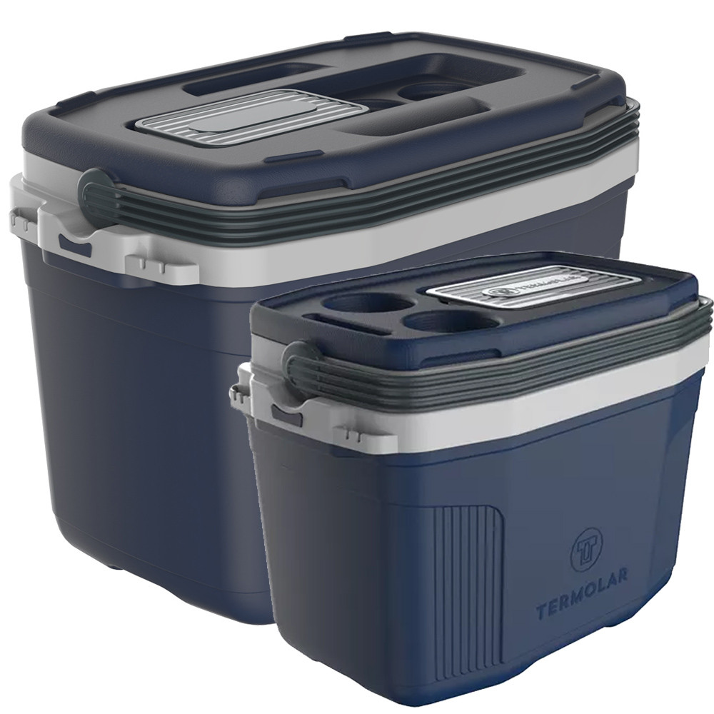 Kit Praia Pesca Caixa Cooler Térmico Grande 32L E Pequeno 20L Termolar Cor Azul