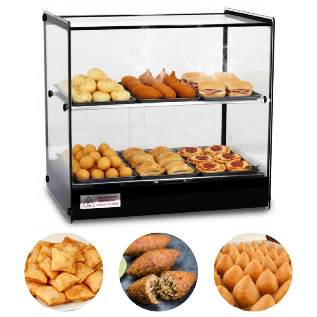 Estufa Quadrada Dupla 6 Bandejas Com Led Expositor De Alimentos Preto Titã