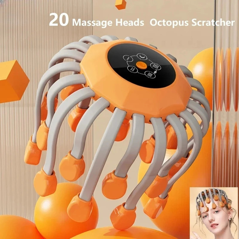 20 Cabeças De Massagem Massageador De Cabeça De Couro Cabeludo Luz Vermelha Vibrador Polvo Scratcher Para Relaxamento Es