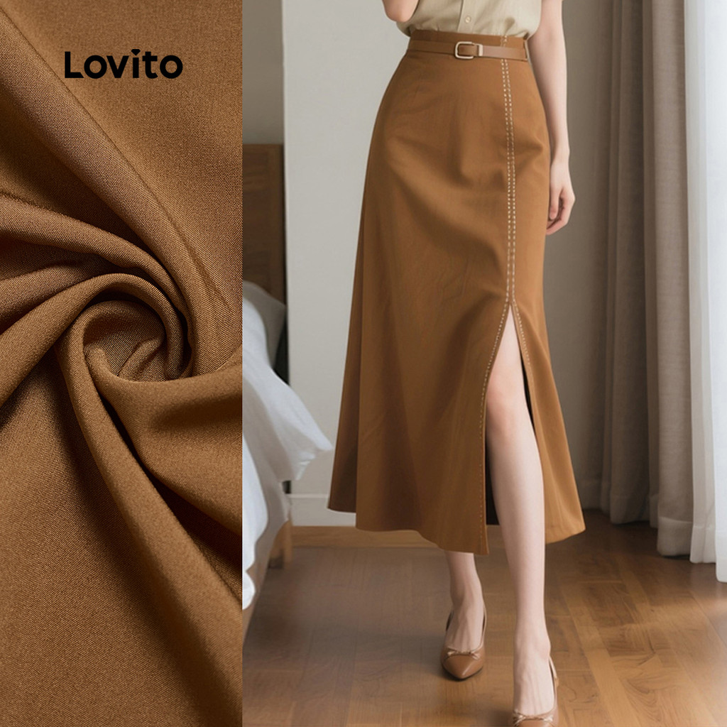 Saia de viagem com fenda lateral de cintura alta e cor contrastante-SKB150PAD1643 em Oferta na Shopee