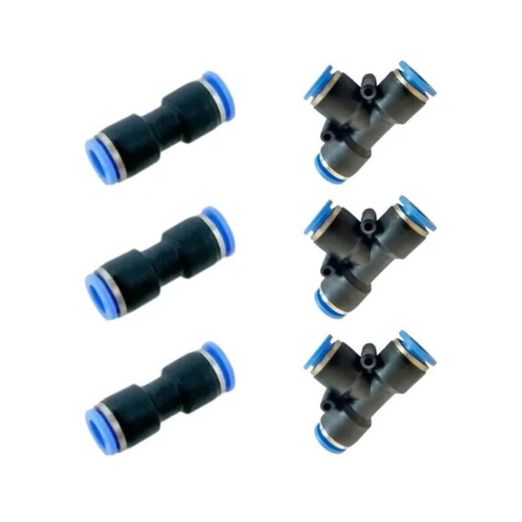 5 união emenda reta pu 8mm + 5 união emenda t (tee) pu 8mm